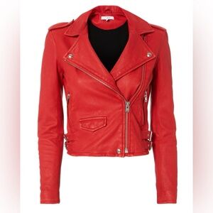 IRO Asheville Red Leather Moto Jacket Size 2 Biker Edgy